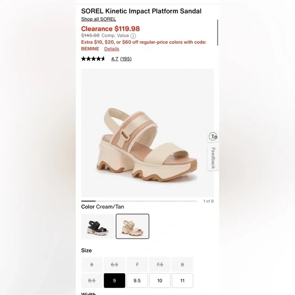 Sorel Kinetic Impact Slingback Heel Sandals in Honest Beige/Honey White size 7 - Picture 9 of 9